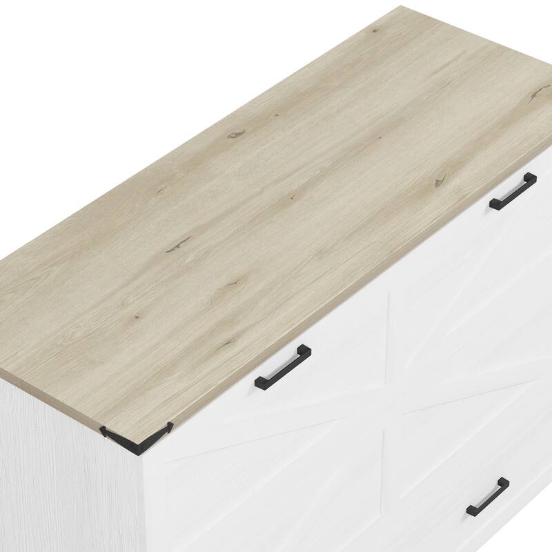 Queen Size Farmhouse Murphy Cabinet Bed with Charging Station, Foldable Platform Bed with Large Storage Drawer for Guest-Room