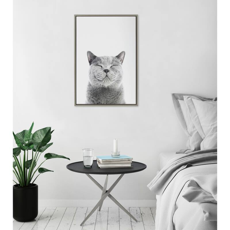 Kate and Laurel Sylvie Smiling Cat Framed Canvas by Amy Peterson