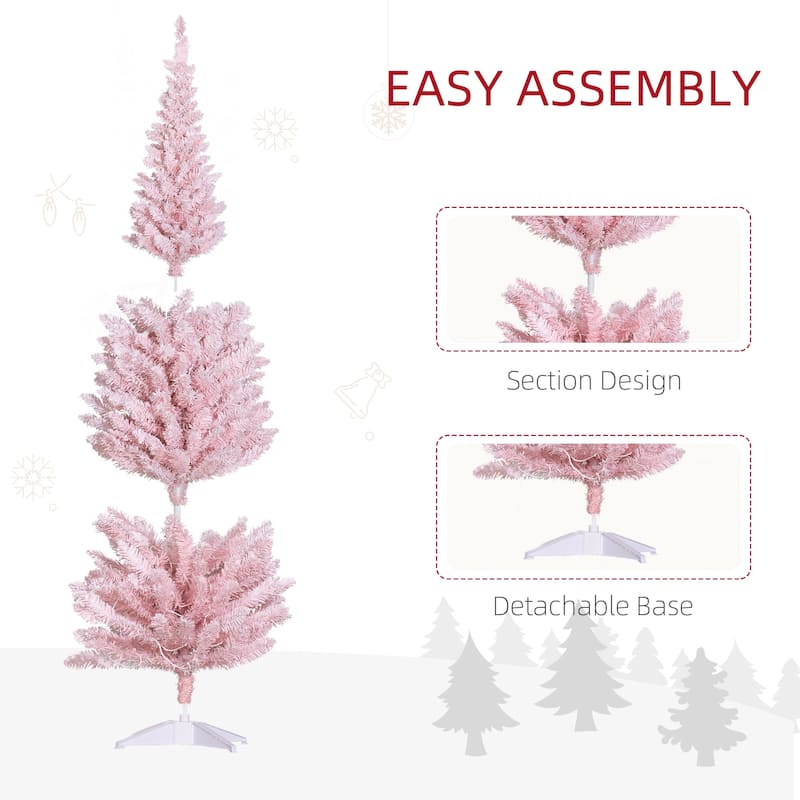 HOMCOM 6' Tall Pre-Lit Slim Noble Fir Artificial Christmas Tree with Realistic Branches, 170 Warm White LED Lights and 390 Tips