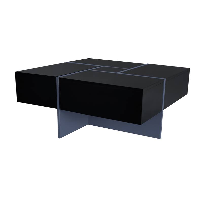 Coffee Table Extendable Coffee Table With 4 Hidden Storage Compartments Square Center Cocktail Table With Sliding Tabletop