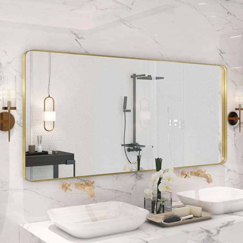 QuivaraView Rectangular Aluminum Framed Bathroom Vanity Mirror - 60" x 28" - Brushed Gold