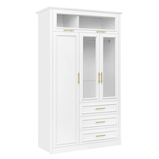 White 4-Door LED Wardrobe Armoire - Triple Drawer Storage System‌