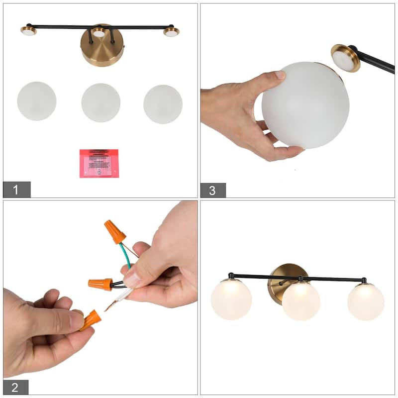 Modern 2/3-Light Black Gold LED Bathroom Vanity Light Globe Glass Wall Sconces