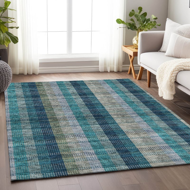Premium Washable Super Soft Modern Plaid Mayfield Rug - Teal - 2'6" x 3'10"