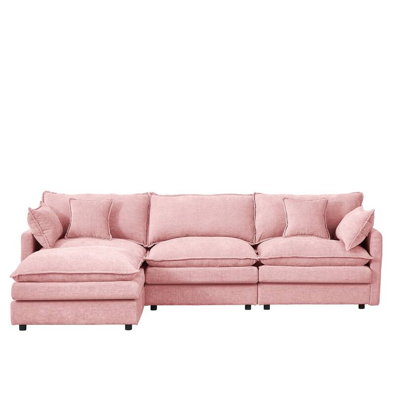 L Shape Modular Sectional Sofa Chenille Upholstered Couch wOttoman