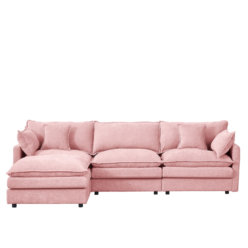 Modular Sectional Sofa, 102 Inch L Shaped Couch Set For Living Room, 3-Seater Comfy Cloud Couches With Movable Ottoman