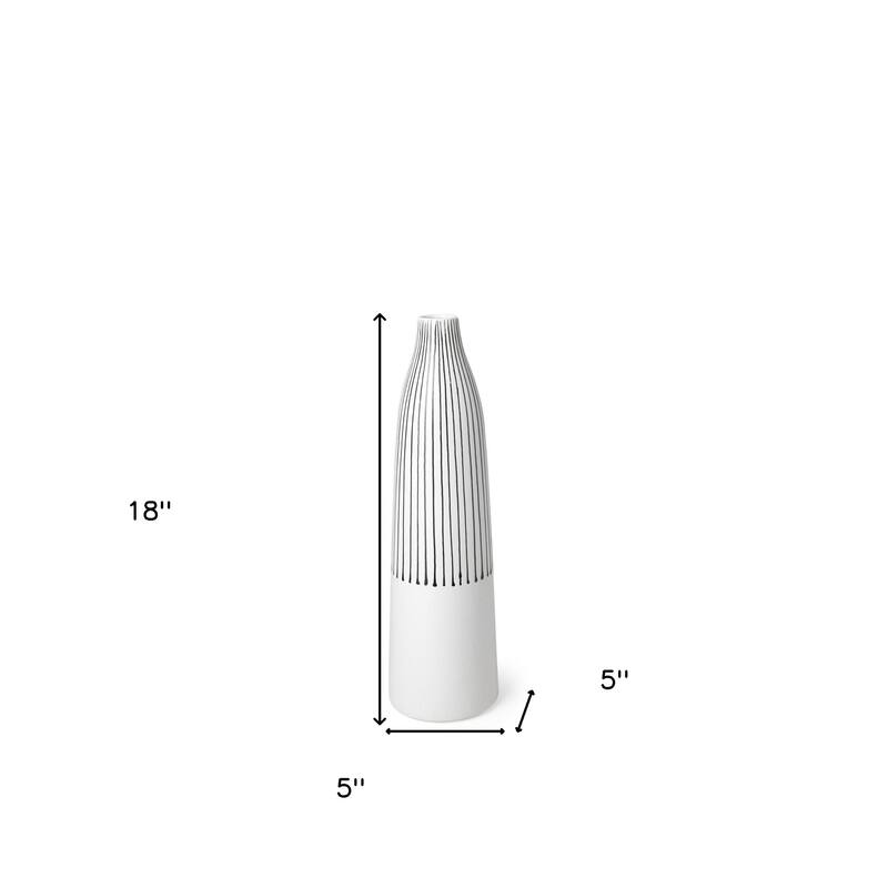 18" Black And White Abstract Cylinder Ceramic Table Vase - 18" x 5" x 5"