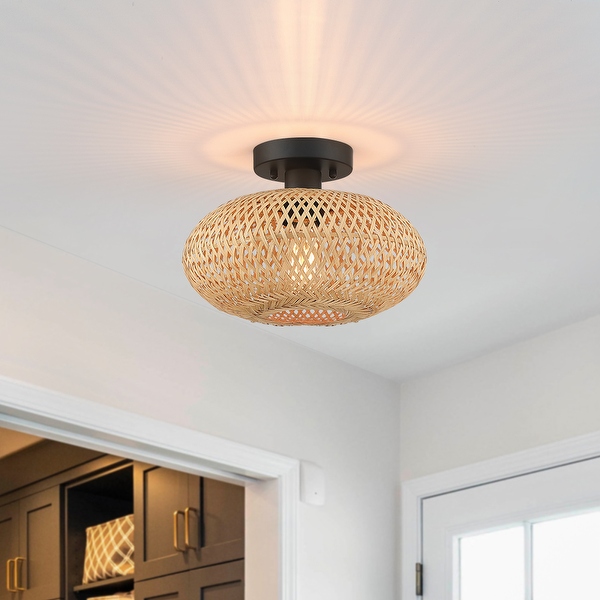 True Fine 1 Light Bohemian Bamboo Semi Flush Mount Ceiling Light D11 inchx H8 inch 11 in. W