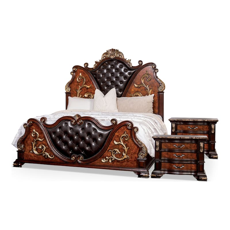 Furniture of America Cresswell Traditional 3-Piece Dark Cherry Faux Leather Tufted Panel Bedroom Set