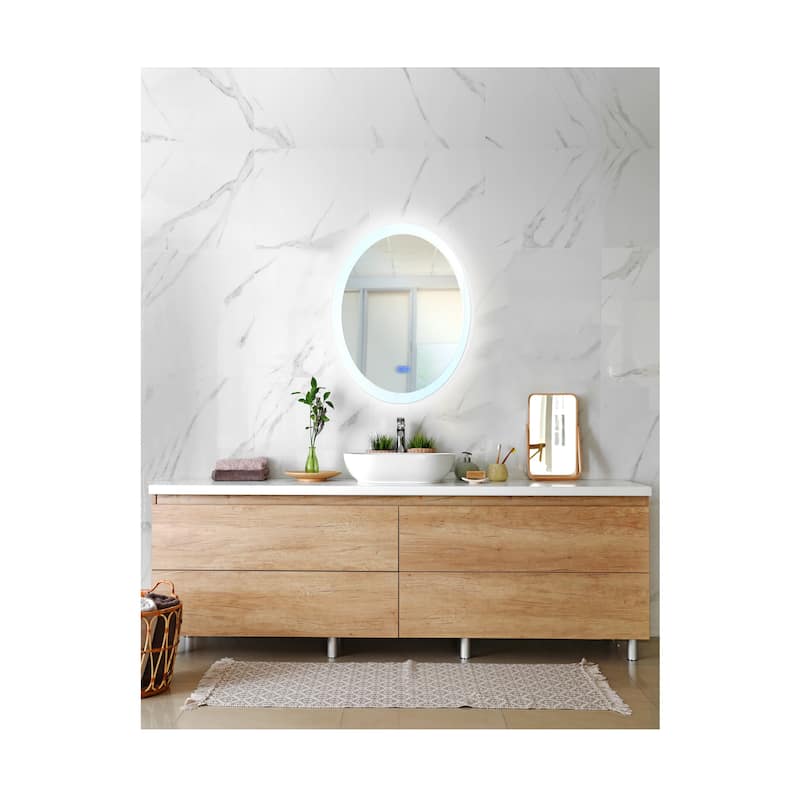 30" x 22" Agostino Matte White Oval LED Wall Mirror