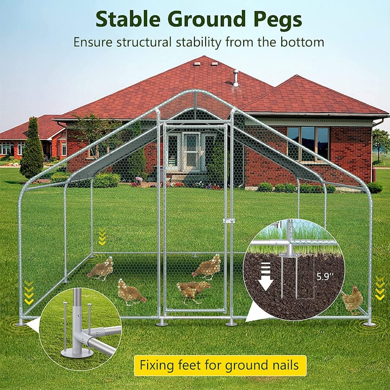 Large Metal Chicken Coop Run with Waterproof Cover - 13’L x 10’W x 6.56’