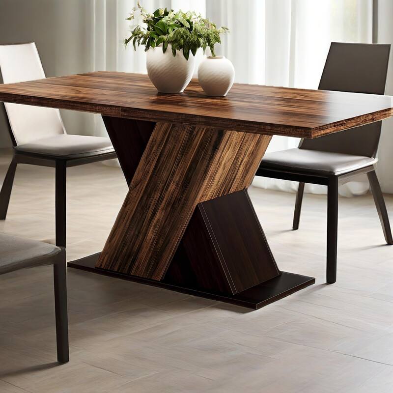 Tribe signs Brown Farmhouse Dining Table for 4 People Dark Wood Finish Rectangular Sturdy MDF Table for Dining Room Kitchen