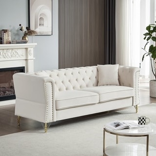 Luxurious Velvet Chesterfield Sofa with Nailhead Trim and Metal Legs ...