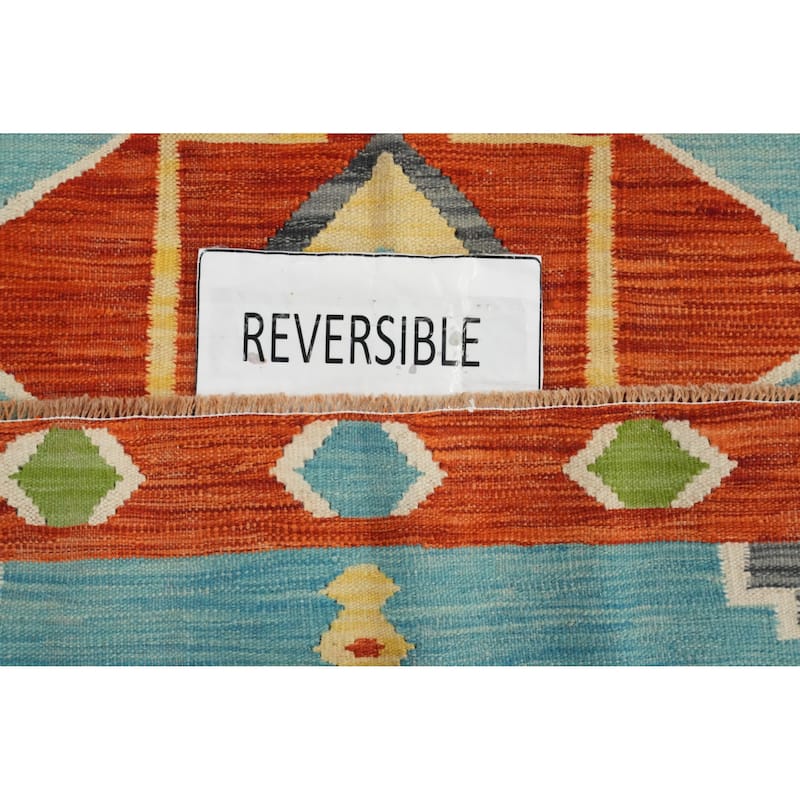 Hand Woven Oriental 100% Wool Carpet Southwestern Tribal Navy Blue & Blues Kilim Area Rug - 5' 10'' X 4' 0''