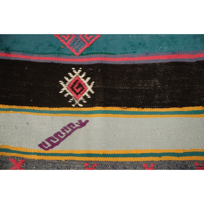 Hand Woven Oriental 100% Wool Carpet Southwestern Tribal Multi-Colored Kilim Area Rug - 9' 8'' X 5' 5''
