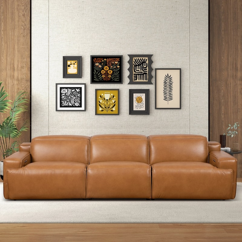 GDFStudio - Urbana Top-Grain Leather Triple Power Recliner Sofa - Tan