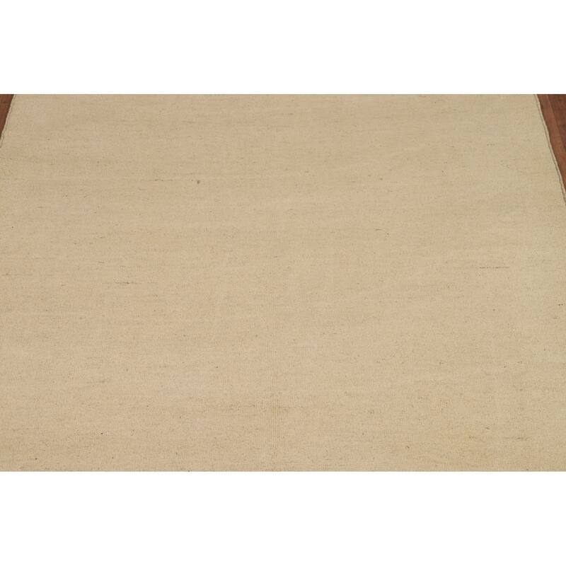 Gabbeh Modern Rug Solid Beige Hand-Knotted Wool Carpet - 5'3"x 6'6"