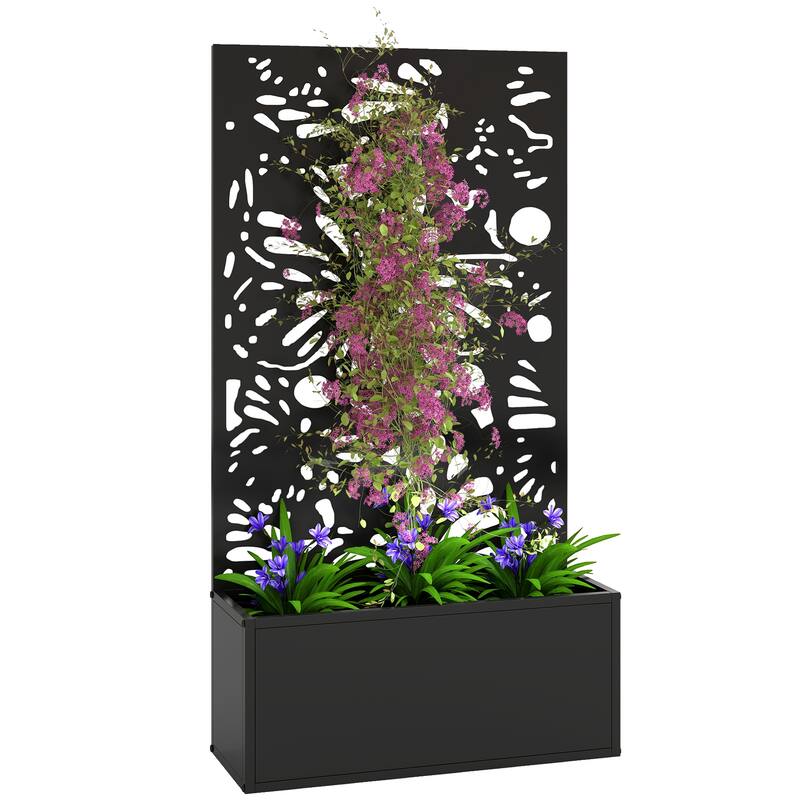 Outsunny Metal Raised Garden Bed with Trellis for Climbing Plants, Freestanding or Wall Mounted Flower Bed with Privacy Panel