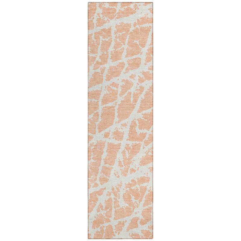 Machine Washable Indoor/ Outdoor Transitional Peach Crackle Chantille Rug