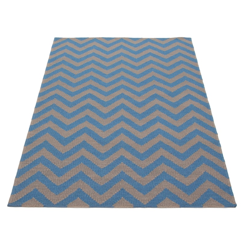Ankara Blue, Tan Kilim 5'0" x 7'10" - 5'0 x 7'10