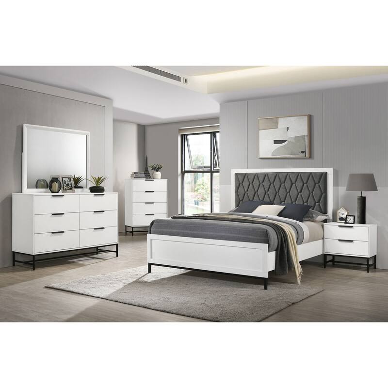 Taraval White Queen Upholstered Panel Bed