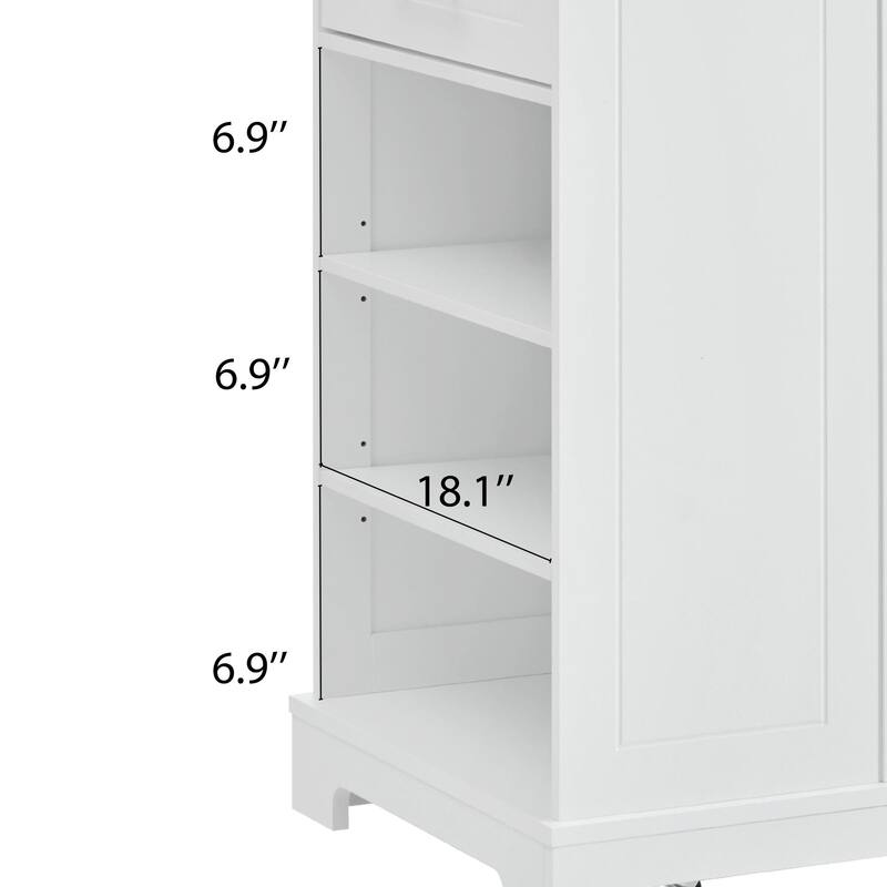 Fluted Rolling Kitchen Island with Trash Can Storage Cabinet,Power Outlet,5 Wheels