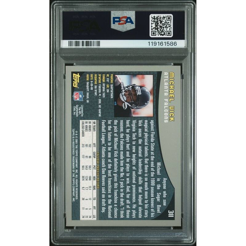 Michael Vick 2001 Topps Signed Football Rookie Card #311 Auto Graded PSA 10 Cert # 119161586 - 8' x 11'