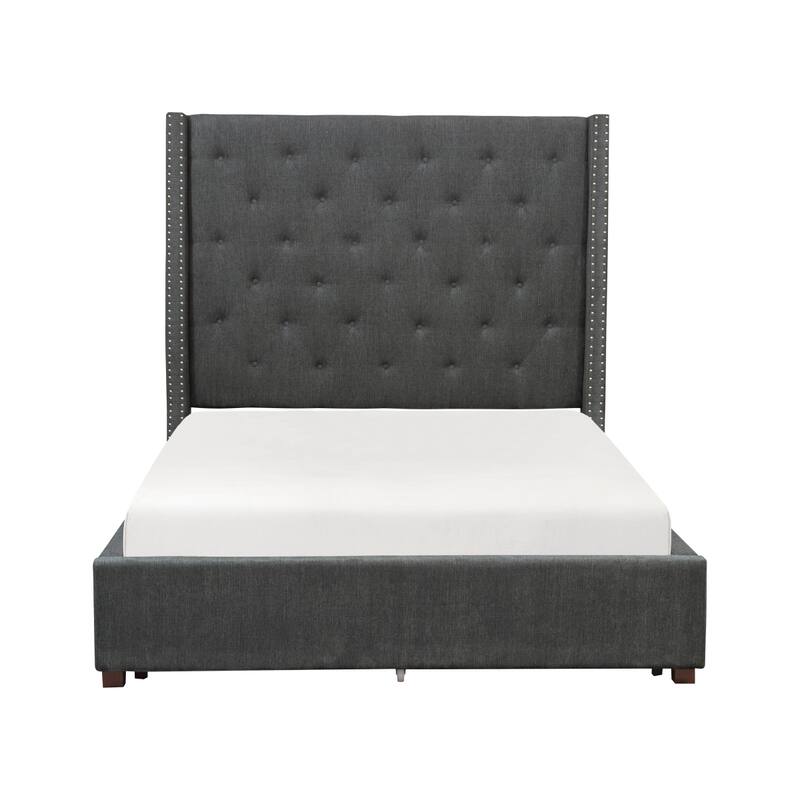 Matt Gray Fabric Upholstered Tufted Storage Platform Bed