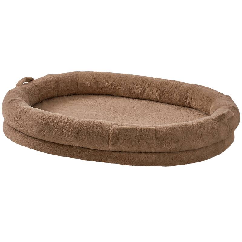 Human Dog Bed Egg Orthopedic Foam, Storage Pocket, Large Dog Bean Bed - Brown oval large size short plush