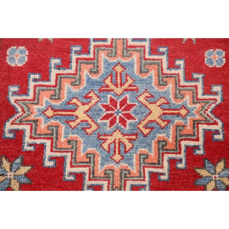 Red Kazak Runner Rug Hand-Knotted Wool Carpet - 2'8" x 8'0"