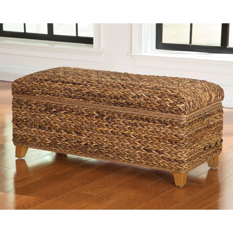 Modern Wood & Woven Abaca Trunk, Rustic Brown - 19 H x 42.25 W x 18.25 L - Rustic Brown