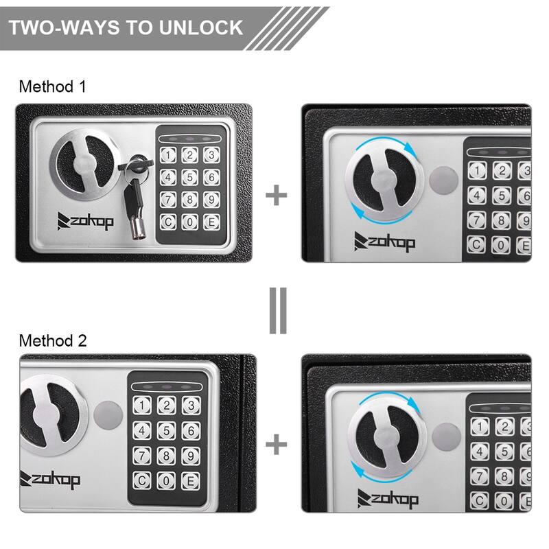 Steel Digital Electronic Safes, Keypad and Key Lock, Black