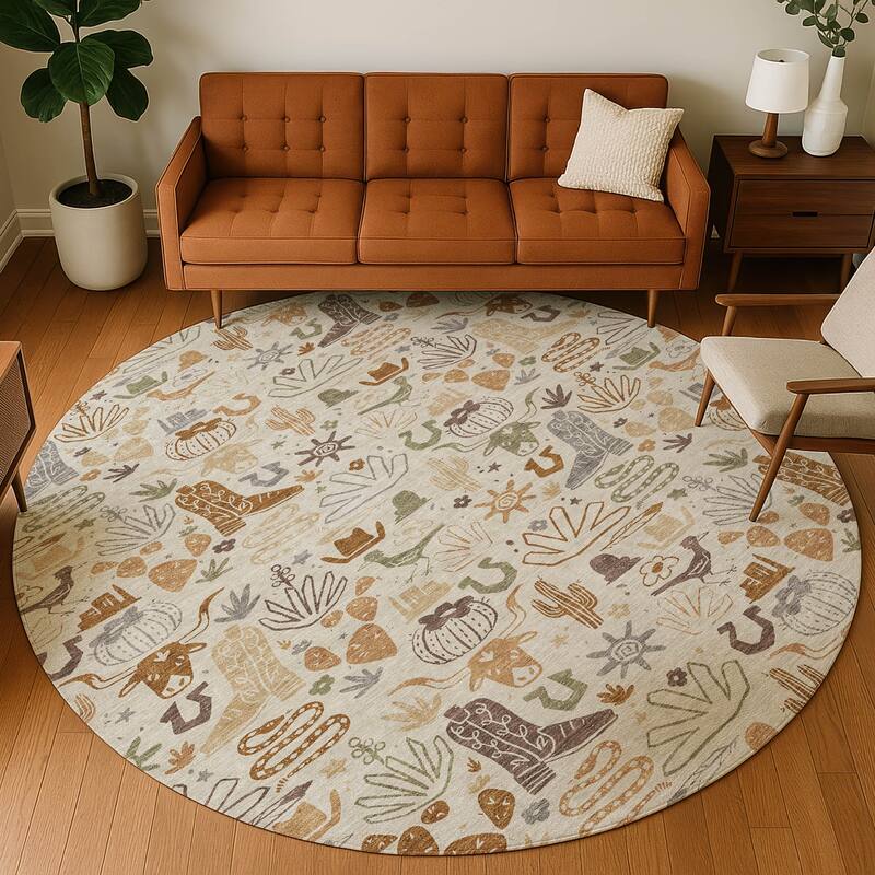 Machine Washable Indoor/ Outdoor Modern Ranch Chantille Rug