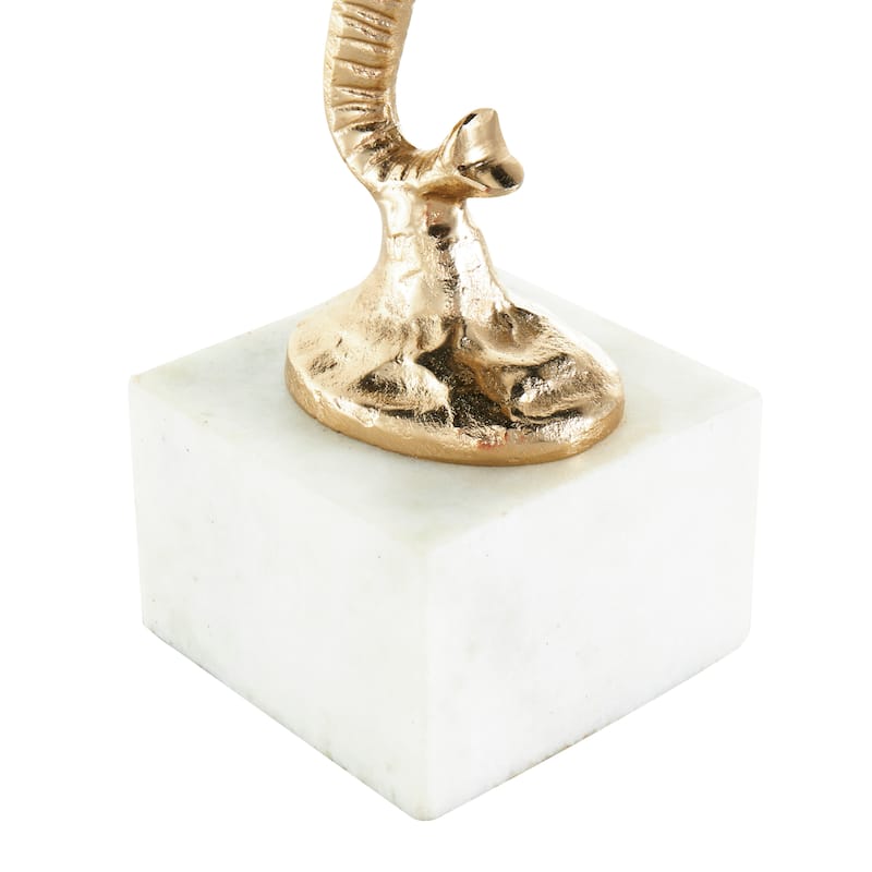 Aluminum Metal Elephant Tall Cutout Silhouette Sculpture with Marble Base - Gold - Roche River Decor - 9"W x 9"L x 27"H