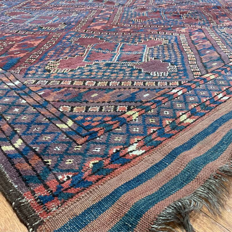 HERAT ORIENTAL Antique 1880s Turkoman Bashiri Wool Rug - 6'4" x 12'