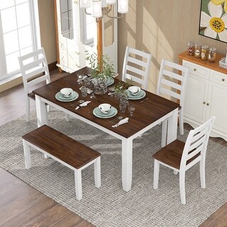 Retro Rustic 6-Piece Dining Room Set with Solid Wood Table - Bed Bath ...