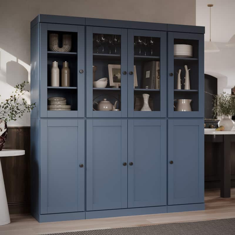 Palace Imports 100% Solid Wood 65" Pantry Cabinet with Clear Glass, Shaker Doors and Adjustable Shelves - Antique Blue