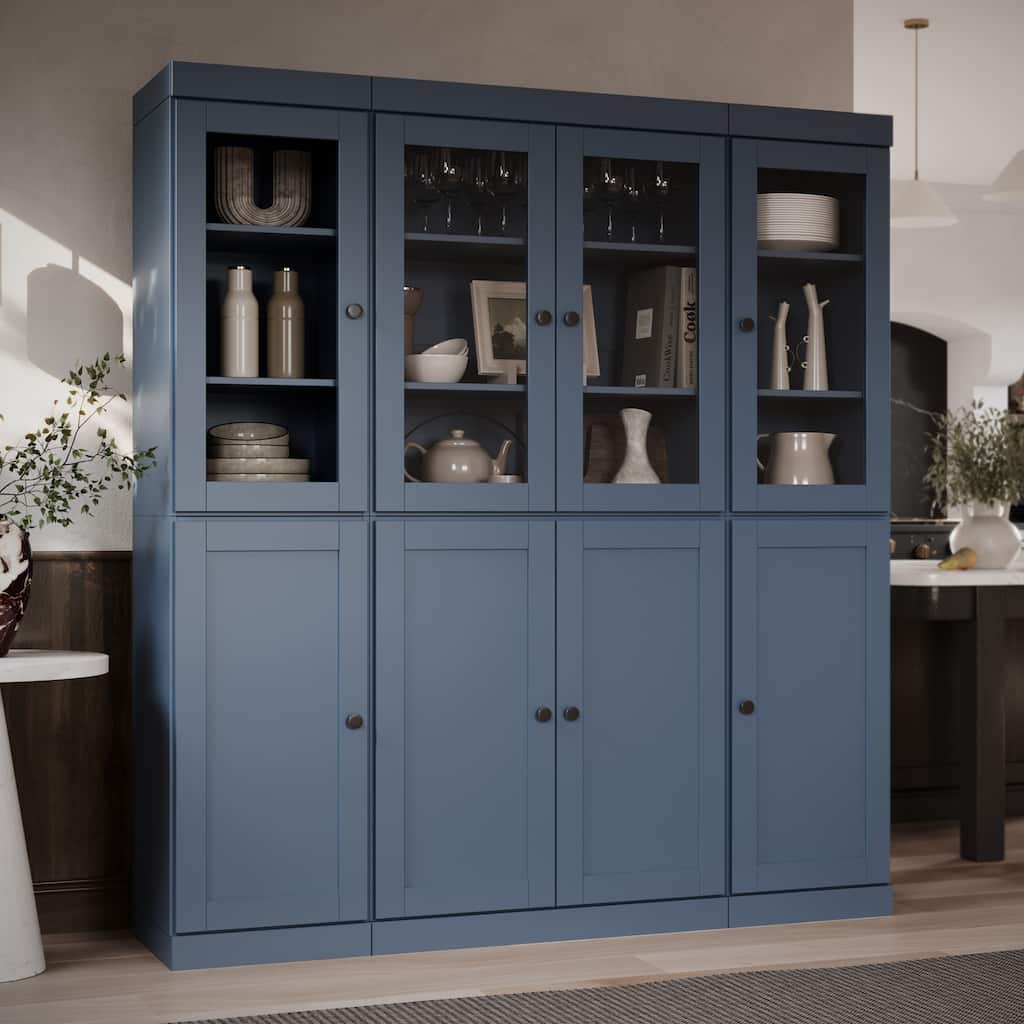 Palace Imports 100% Solid Wood 65" Pantry Cabinet with Clear Glass, Shaker Doors and Adjustable Shelves