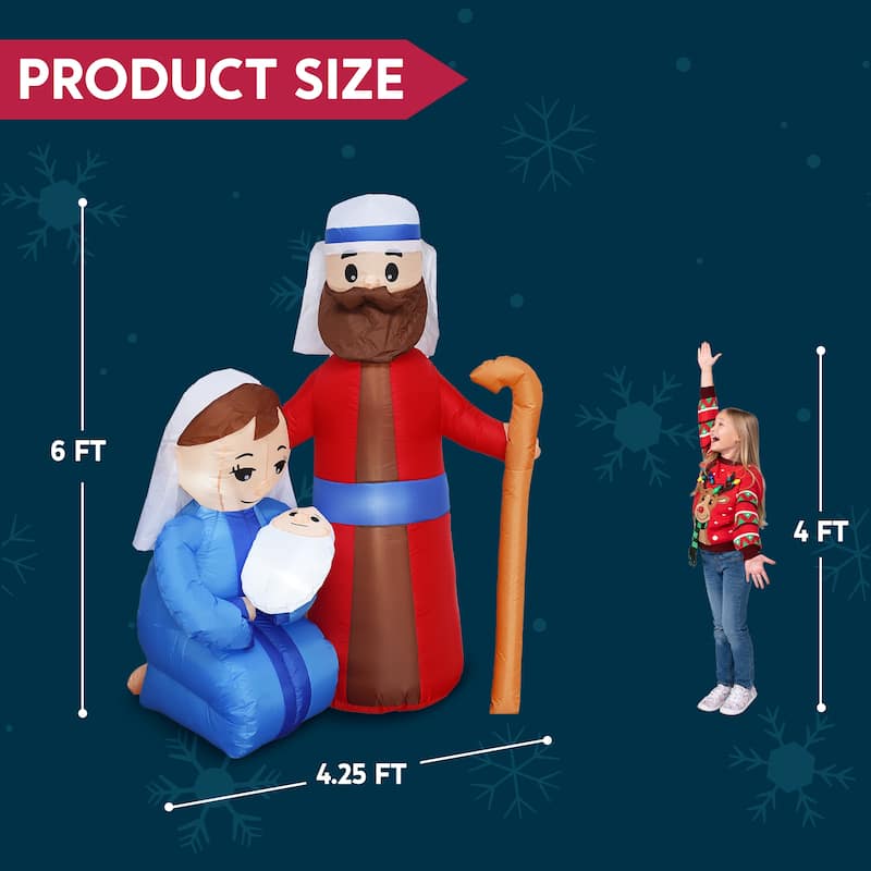 Joyfy 6 FT Tall Christmas Inflatable Jesus Family Decoration with Built-in LEDs, Blow Up Inflatables