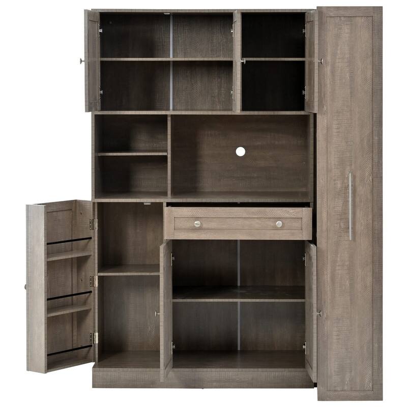 Large Kitchen Pantry Storage Cabinet Cupboard, Buffet with Hutch and Pull-Out Side Cabinet for Enhanced Kitchen Organization