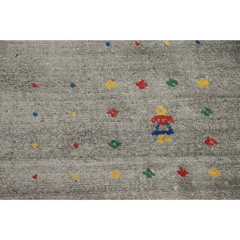 Hand Knotted Oriental Viscose Silk Carpet Tribal Animal Pictorial Greys & Charcoal Gabbeh Area Rug - 11' 7'' X 8' 10''