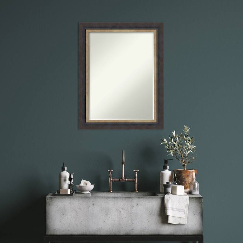 Hammered Charcoal Tan Half-Inch-Bevel Wood Framed Wall Mirror - Hammered Charcoal Tan - Glass Size 18x24