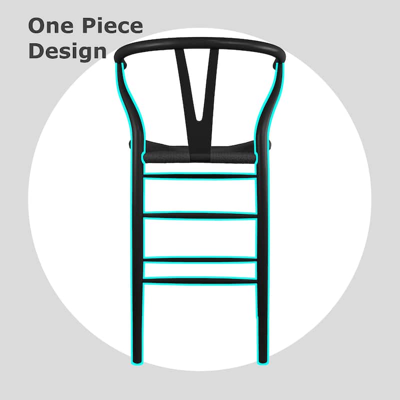 Solid Wood Countertop Height Barstool with Open Y Back Farmhouse Woven Organic Chair For Kitchen Bedroom Designer - N/A