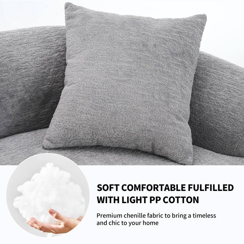 Full Compression Sponge Chenille Curved Sleeper Sofa Couch with 4 Pillows