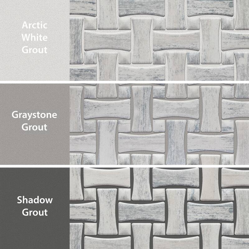 Merola Tile Cassis Dog Bone Basketweave White w/ White Dot 10" x 10" Porcelain Mosaic Floor and Wall Tile