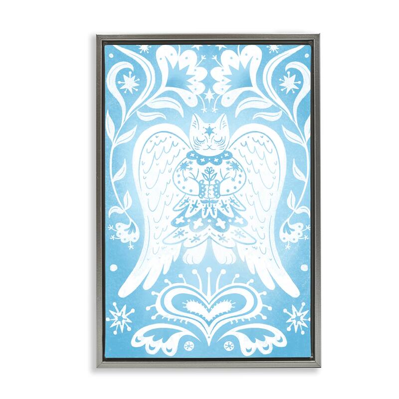 Stupell Symmetrical Patterned Angel Cat Framed Floater Canvas Wall Art Design By Hannah Moren - 17 x 25 - Grey