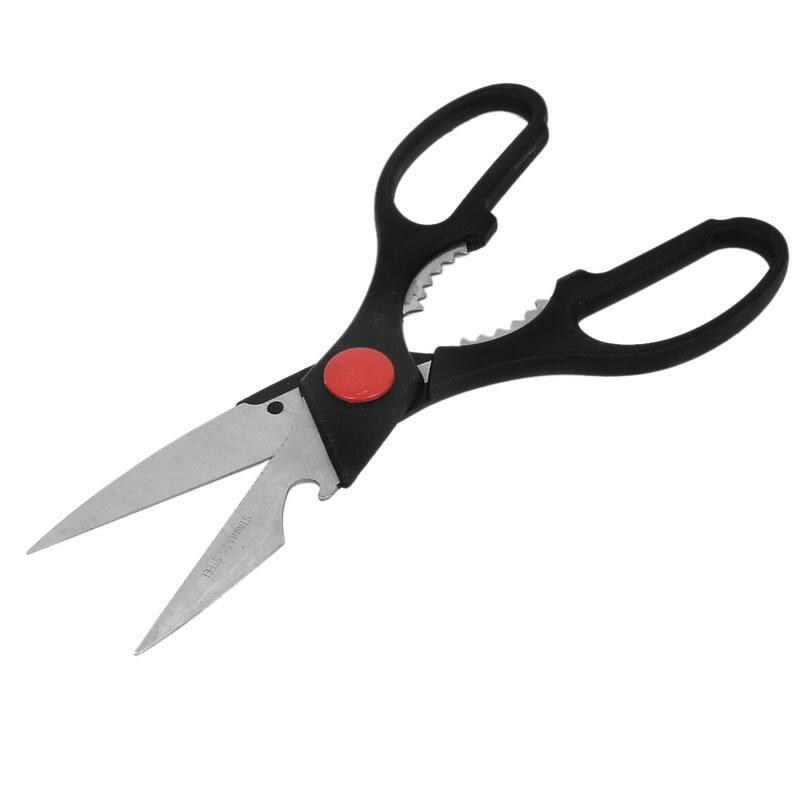 Plastic Handle Stainless Steel Bottle Opener Kitchen Scissors Black - Black,Silver Tone