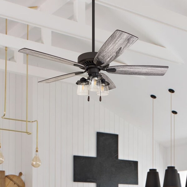 52"  Cage Ceiling Fan LED Light Industrial Bronze 5 Leaf Blades Indoor & Outdoor 