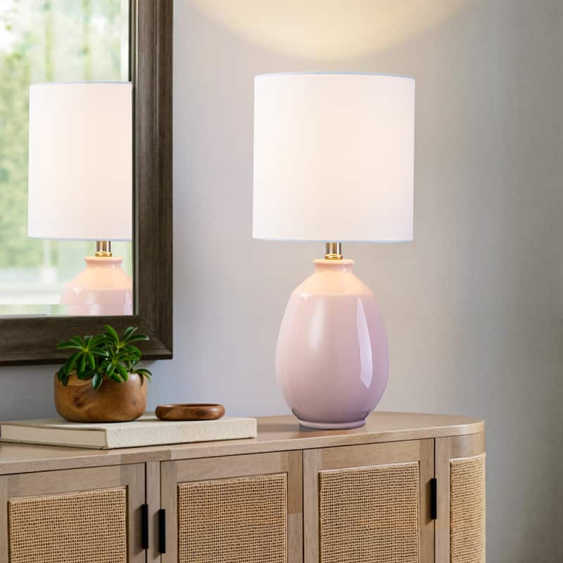 C Cattleya 19in Ceramic Table Lamp with Fabric Linen Shade - Pink