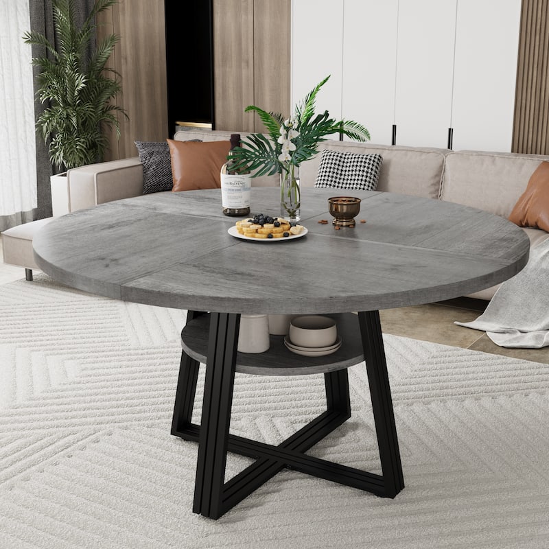 Round Dining Table for 4-6, 42" Farmhouse Kitchen Table - Grey